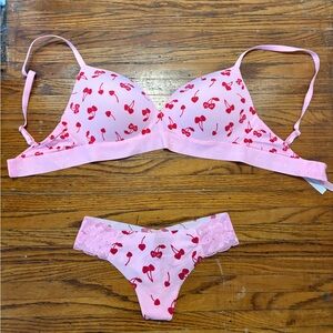Victorias Secret Pink Cherry Print Lingerie Set